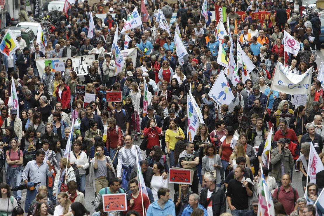Civil servants demonstrate in Marseille, southern France.