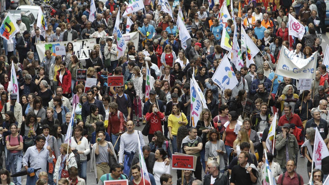 Civil servants demonstrate in Marseille, southern France.