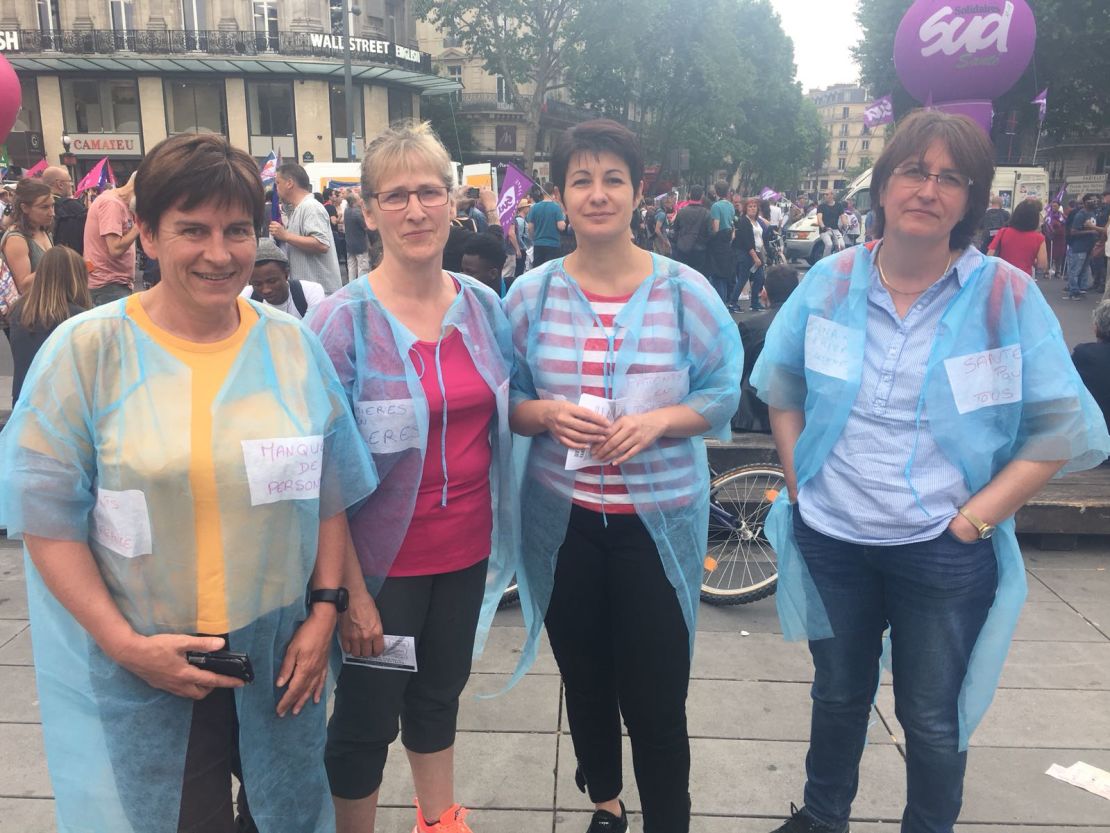 Nurses, from left, Martine, Carmen, Lise and Eliane warn against health service cuts.