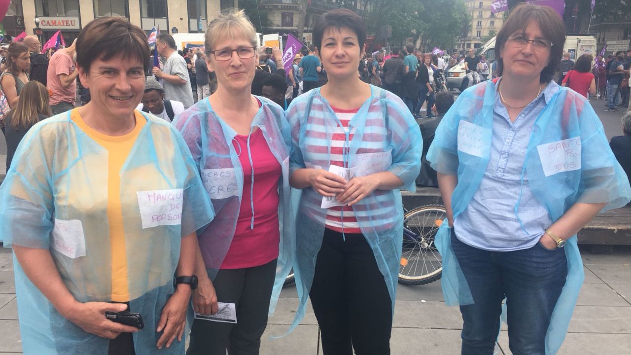 Nurses, from left, Martine, Carmen, Lise and Eliane warn against health service cuts.