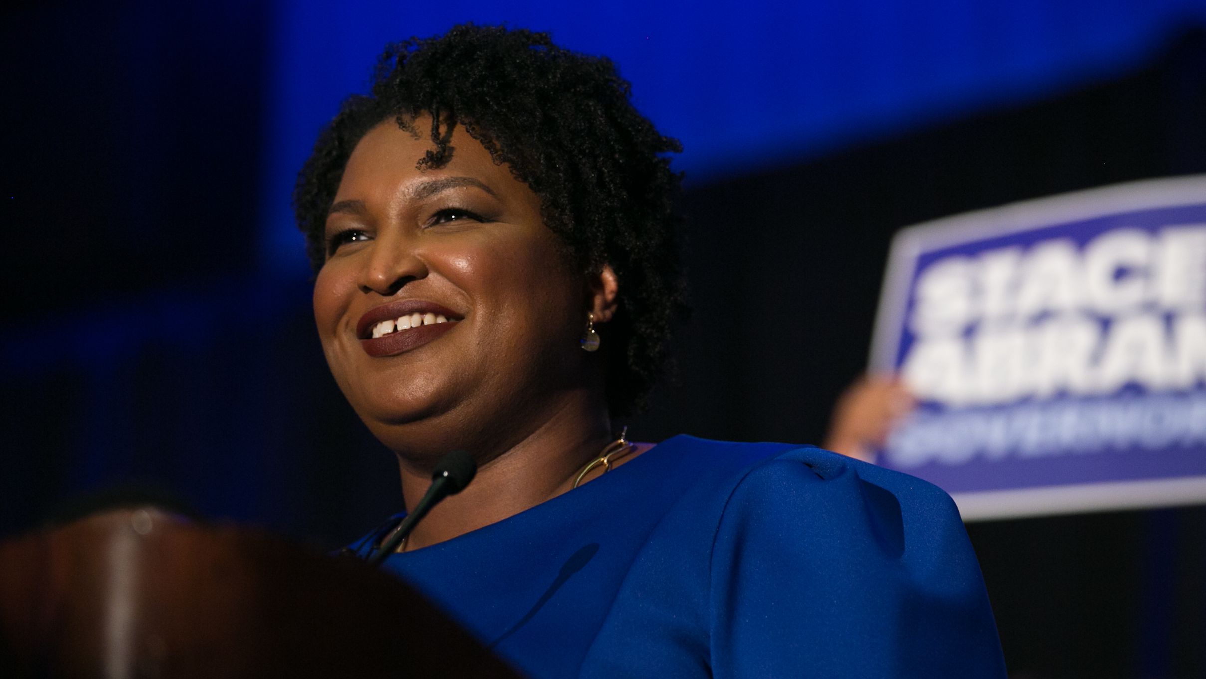 Georgia Democratic Gubernatorial candidate Stacey Abrams takes the stage to declare victory in the primary during an election night event on May 22, 2018 in Atlanta, Georgia. 