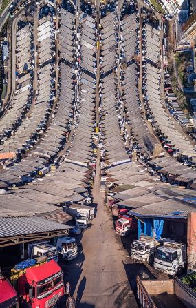 Trucks pictured parked in warehouses and garages in Istanbul.