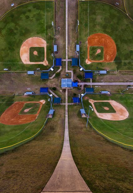 A baseball pitch in North America looks like a clover from above.
