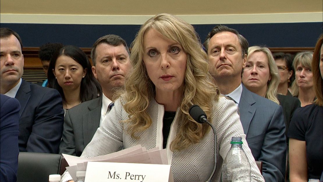 Former USA Gymnastics CEO Kerry Perry, who took over after Steve Penny and has since resigned, spoke before Congress as part of a House hearing hearing examining the Olympic community's role in sex abuse scandals on May 23, 2018.