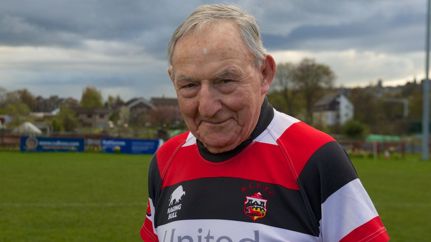 The world's oldest rugby player Easton Roy, 95, at a charity match with Stirling County Rugby Club