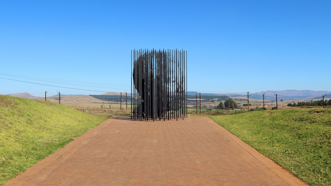 A memorial to Nelson Mandela sits in Howick, South Africa at the site where the activist was captured in 1962.