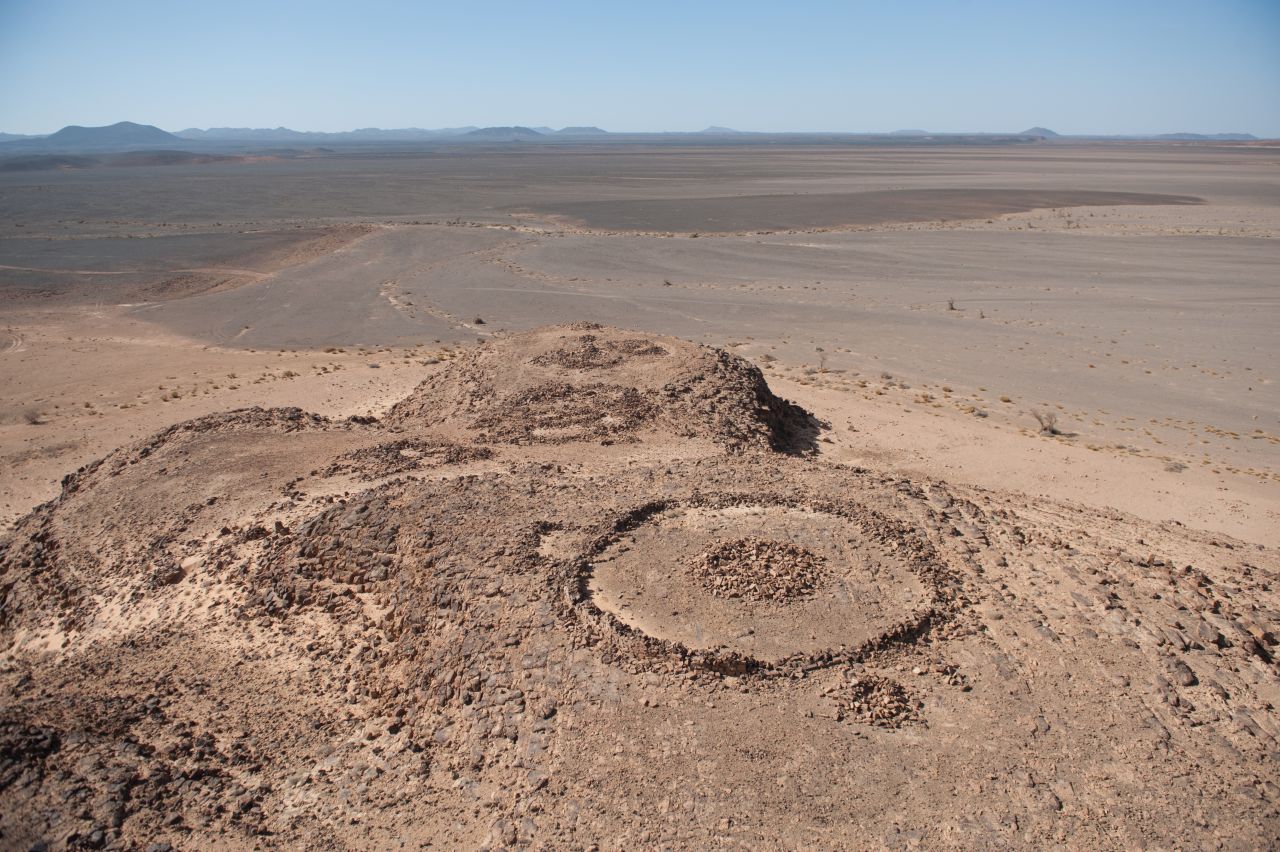 The most common man-made structures are cairns -- piles of stones arranged on top of a grave, often surrounded by a circular wall. "When I first saw them from the air, I thought they must be only hundreds years old because they were so well preserved," says archaeologist David Kennedy. "But when we landed, we realized they were built thousands of years ago. They were built with such care that they are still intact."