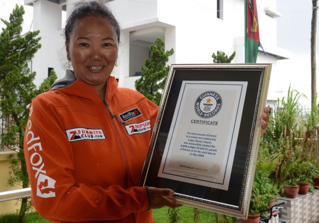 <strong>2018: Most summits by a woman --- </strong>Nepalese climber Lhakpa Sherpa broke her own <a href="index.php?page=&url=https%3A%2F%2Fthehimalayantimes.com%2Fnepal%2Flhakpa-sherpa-scales-mt-everest-nine-times-breaking-own-record%2F" target="_blank" target="_blank">world record</a> for most successful climbs of Everest for a woman, after conquering the mountain for the ninth time in 2018.