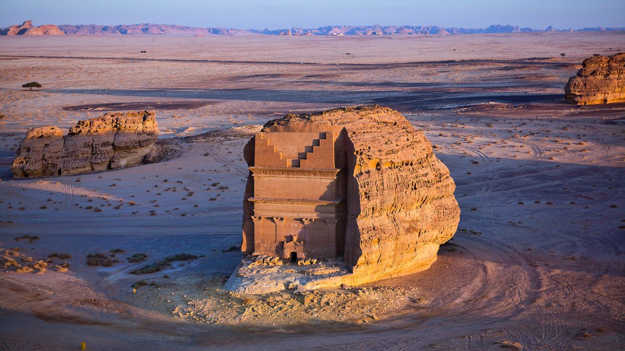A Nabataean tomb carved into the rock at Mada'in Salih.