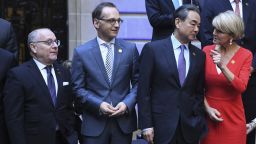 (L to T)  Ministers of Foreign Affairs from Argentina Jorge Faurie, Germany Heiko Maas, China Wang Yi and Australia Julie Bishop pose for a family photo at the Palacio San Martin during the G20 foreign ministers' meeting on May 21 , 2018 in Buenos Aires. - With consensus on sensitive issues such as Iran, Syria or the Palestinians appearing elusive, G20 foreign ministers will focus on the fight against terrorism and climate change during their meeting in Buenos Aires. (Photo by EITAN ABRAMOVICH / AFP)        (Photo credit should read EITAN ABRAMOVICH/AFP/Getty Images)