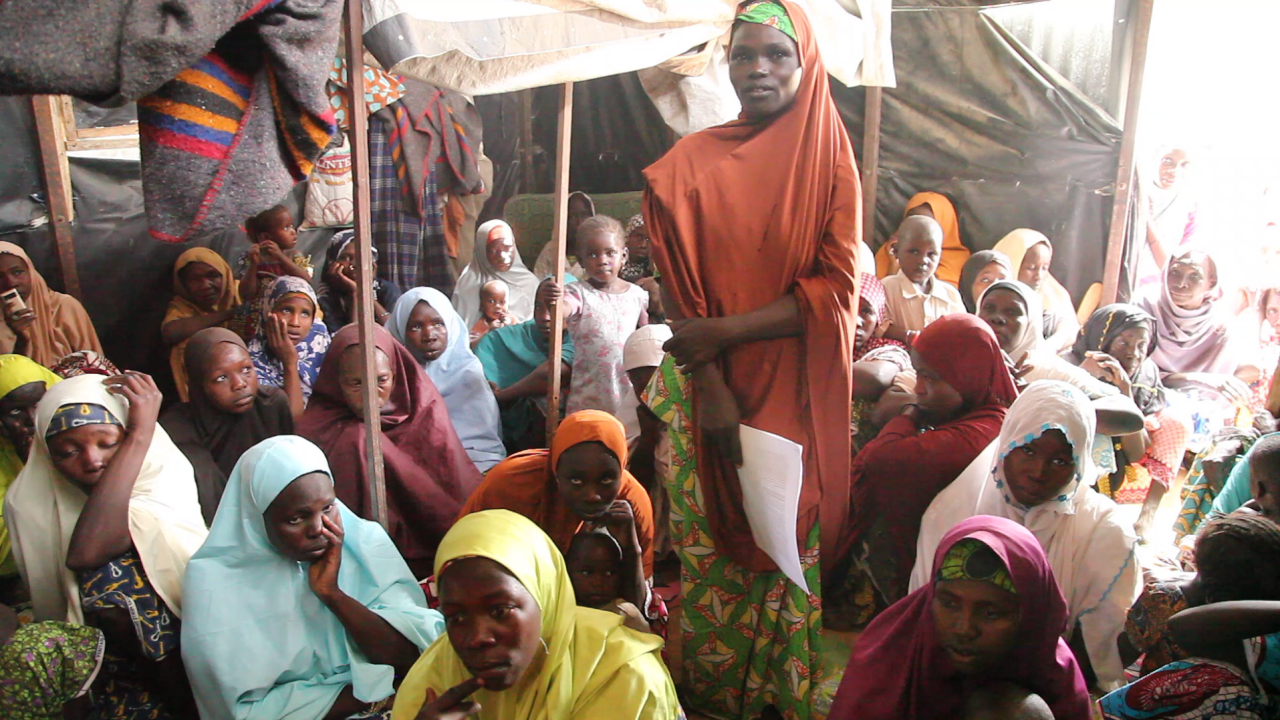 Displaced women in a camp in Maiduguri, Nigeria's Borno State on 22 February 2018.