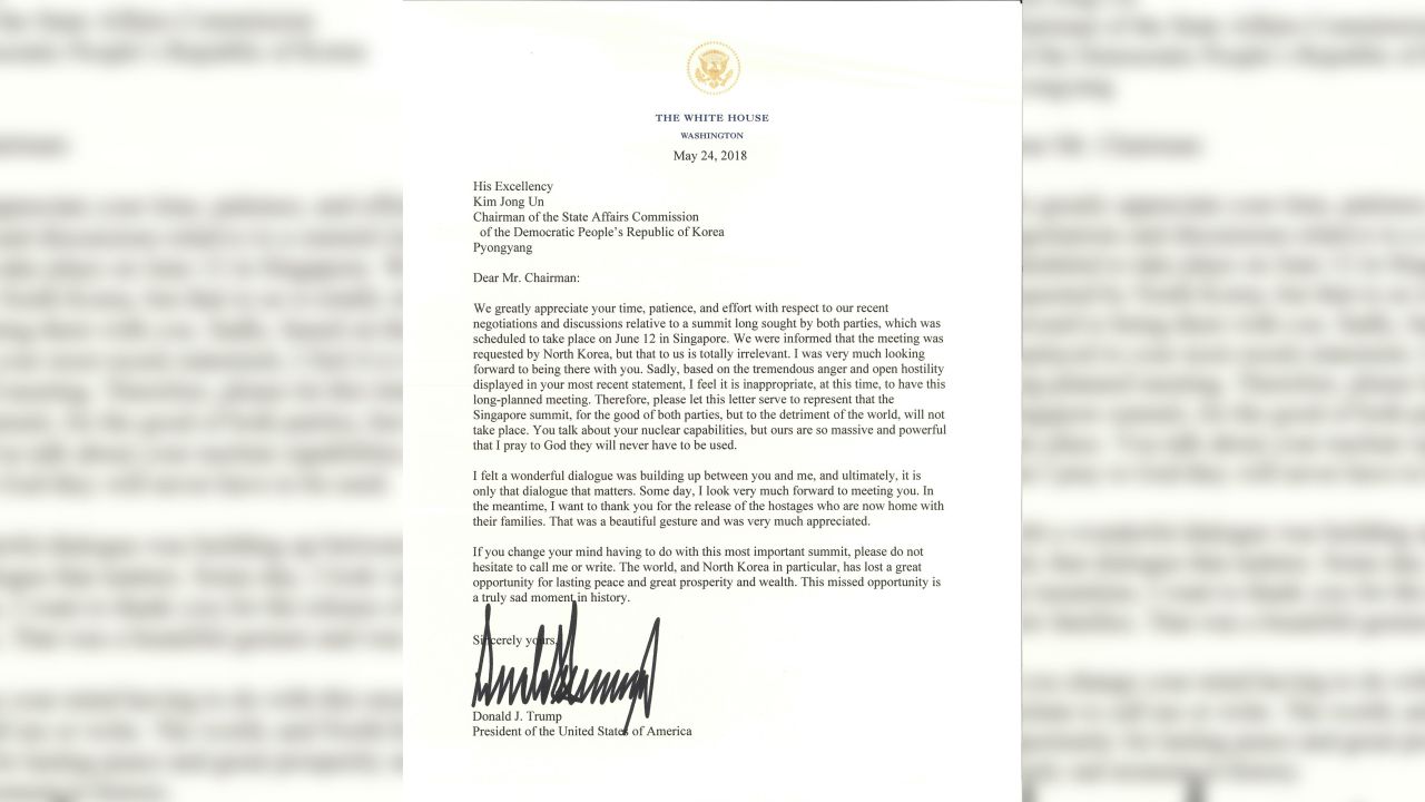 President Trump's letter to Kim Jong Un, released by the White House.