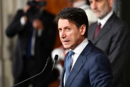 Giuseppe Conte addresses journalists after a meeting with President Sergio Mattarella on May 23.