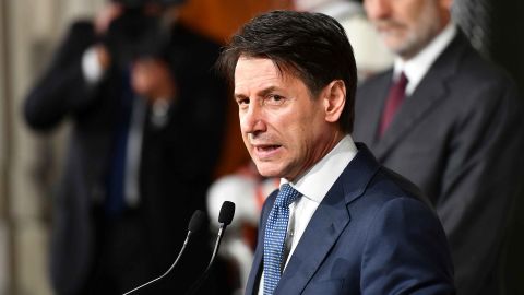 Giuseppe Conte addresses journalists after a meeting with President Sergio Mattarella on May 23.