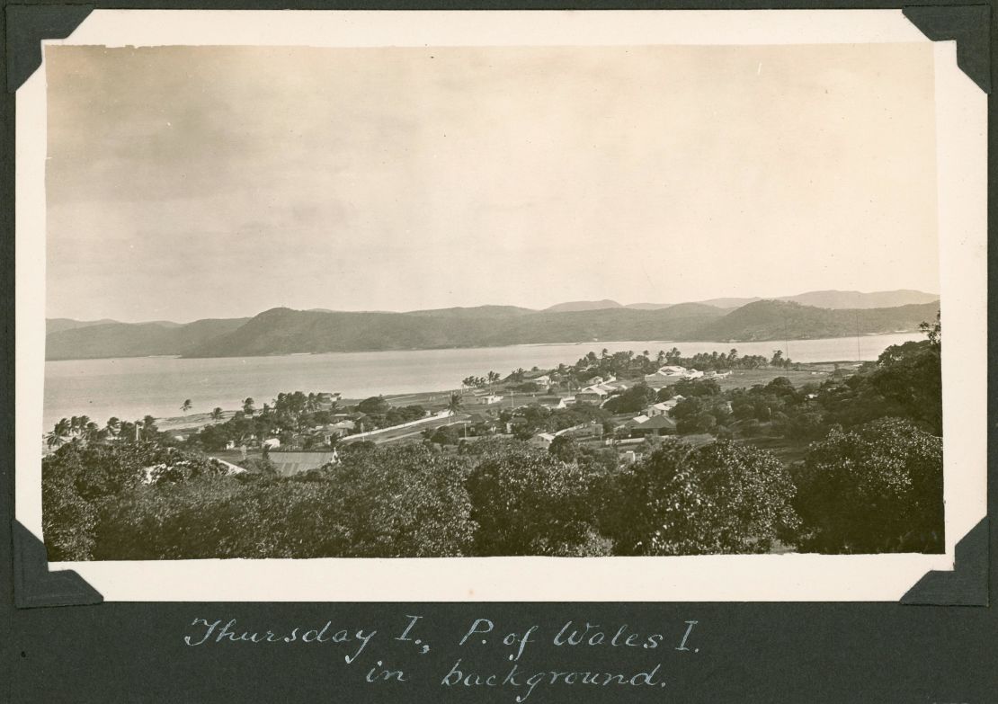 View over Thursday Island with Prince of Wales Island in the background, taken around 1928