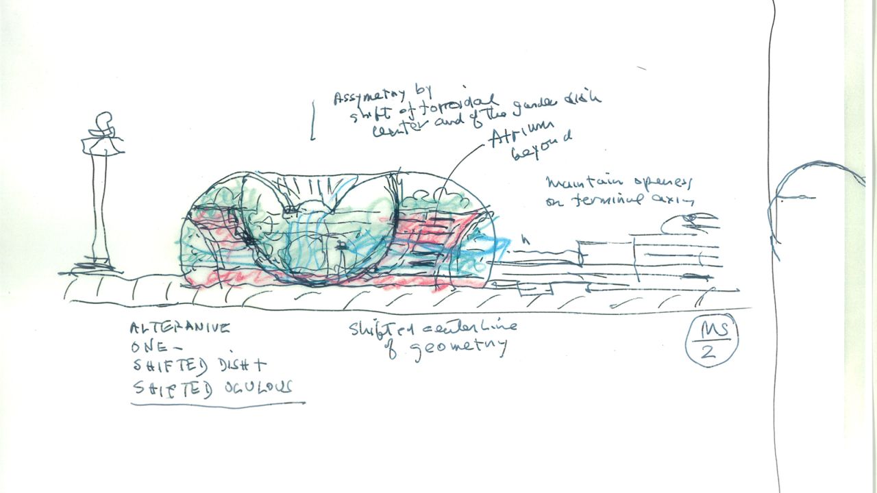 Safdie's sketch of the Jewel structure.