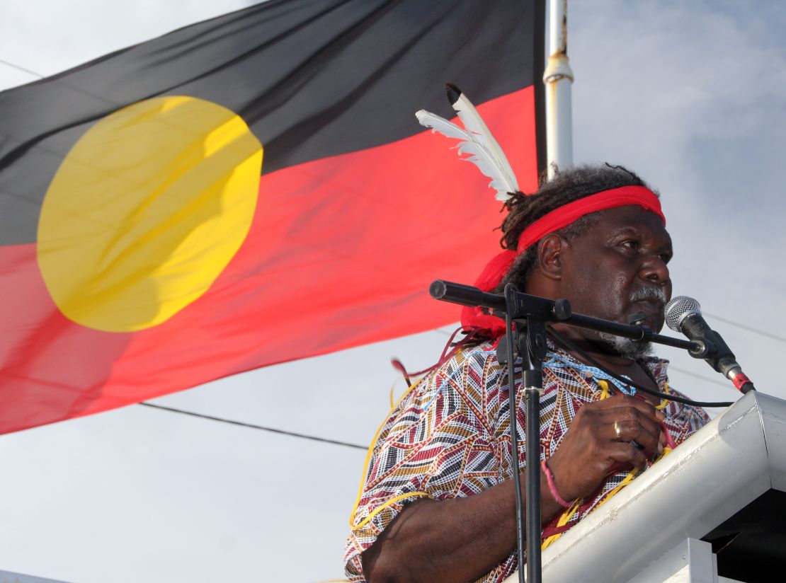 Milton Savage at a cultural event on Thursday Island, explaining the fate of his people.