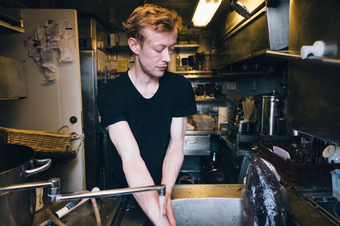 Lyngs? spends most of his time hustling in the galley and preparing meals for crew members and guests on board using the fish they've caught. On deck he's maintaining a garden where a variety of onions grow, and inside he experiments, fermenting vegetables and growing mushrooms and microgreens which are fully packed with nutrients.