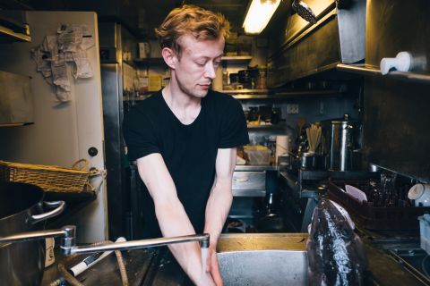Lyngsø spends most of his time hustling in the galley and preparing meals for crew members and guests on board using the fish they've caught. On deck he's maintaining a garden where a variety of onions grow, and inside he experiments, fermenting vegetables and growing mushrooms and microgreens which are fully packed with nutrients.