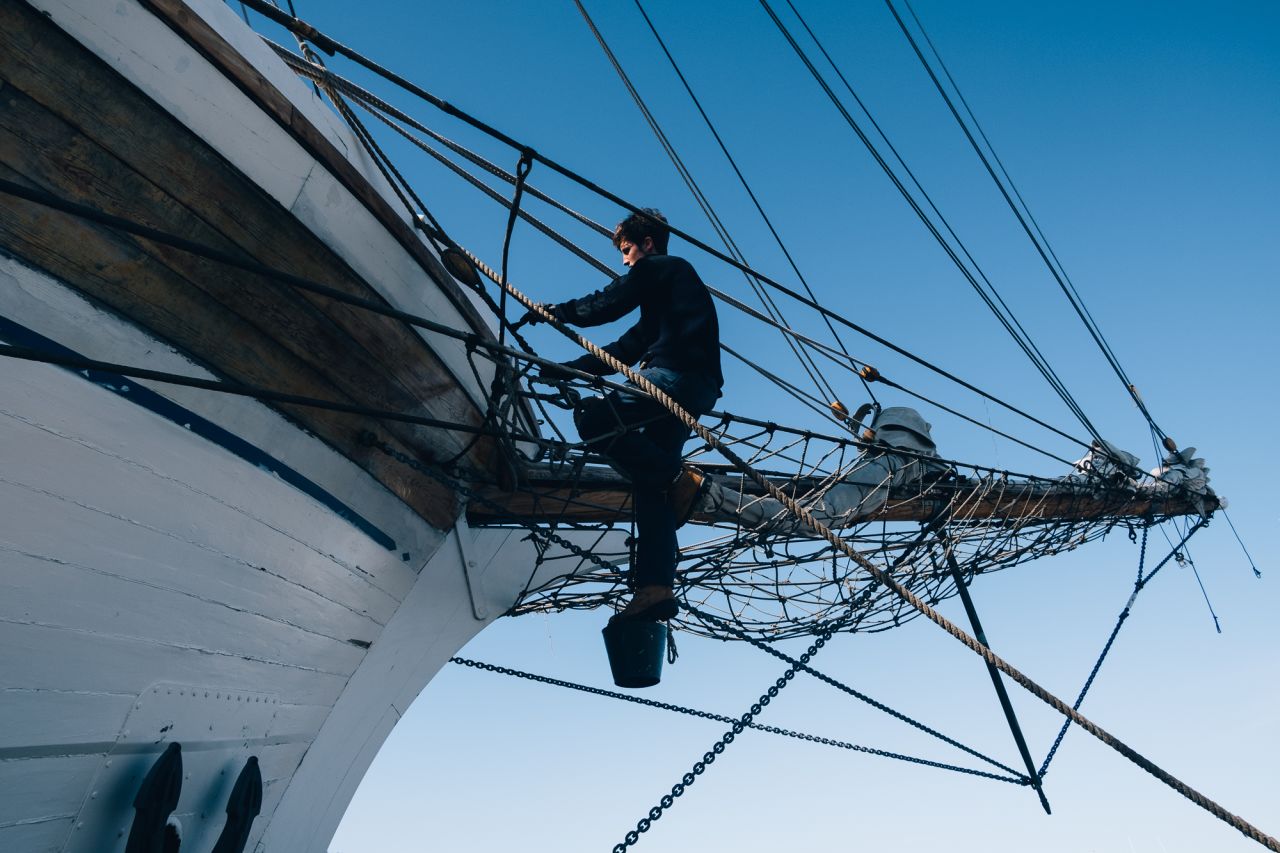 Soerensen, along with his crew members, works tirelessly around the clock to maintain the vessel -- from painting, rigging the ship, adjusting sails and ropes, to fixing wood.