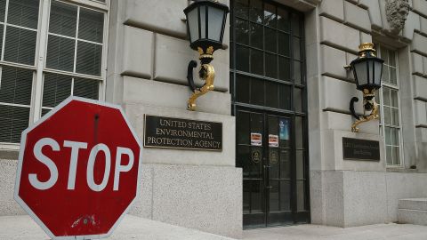 WASHINGTON, DC - MAY 24:  A stop sign stands outside the Environmental Protection Agency (EPA) building on May 24, 2013 in Washington, DC. The EPA is one of at least four federal agencies that is closed today due to the automatic sequestration cuts forced government agencies giving employee's an unpaid furlough.  (Photo by Mark Wilson/Getty Images)