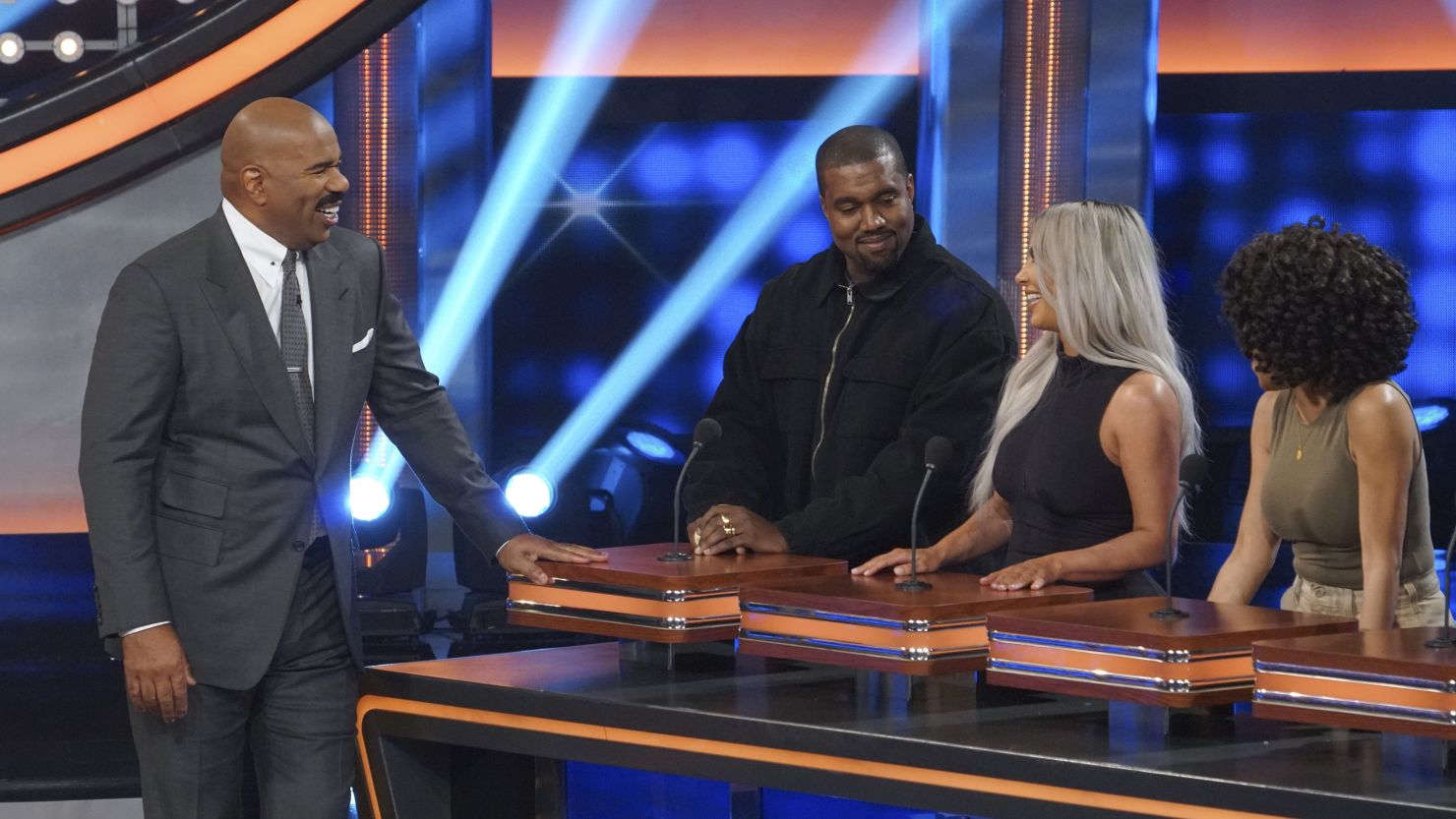 Host Steve Harvey presides over The Kardashian Family vs. The West Family on "Celebrity Family Feud." 