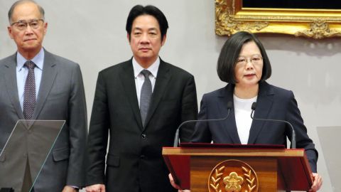 Taiwanese President Tsai Ing-wen speaks during a press conference announcing Burkina Faso cut the diplomatic relations with Taiwan on May 24.