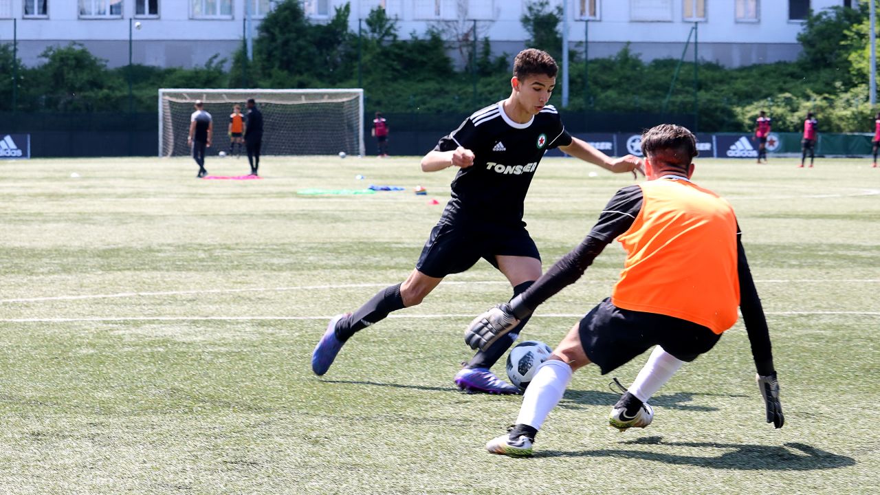 Young footballers take part in a trial with Red Star.