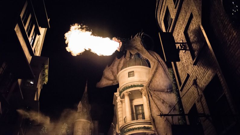 <strong>The Wizarding World of Harry Potter. </strong>Listen for the rumbling and eventually the dragon on top of Gringotts Bank in Diagon Alley will breathe fire.