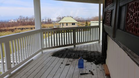 The spot on Hill's deck where Clinton was hit by the lava bomb.