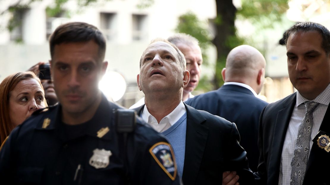 Harvey Weinstein arrives for arraignment at Manhattan Criminal Courthouse in handcuffs.