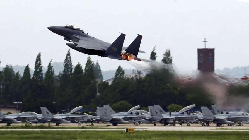 A South Korean Air Force fighter jet takes off from an air base as South Korea and the United States conduct the Max Thunder joint military exercise in Gwangju, South Korea, Wednesday, May 16, 2018. North Korea on Wednesday canceled a high-level meeting with South Korea and threatened to scrap a historic summit next month between President Donald Trump and North Korean leader Kim Jong Un over military exercises between Seoul and Washington that Pyongyang has long claimed are invasion rehearsals. A senior North Korean diplomat said Pyongyang will refuse to be pressured into abandoning its nukes.(Park Chul-hong /Yonhap via AP)