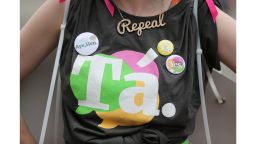 A Yes supporter at Dublin Castle as votes are counted in the referendum on the 8th Amendment of the Irish Constitution which prohibits abortions unless a mother's life is in danger. (Photo by Niall Carson/PA Images via Getty Images)
