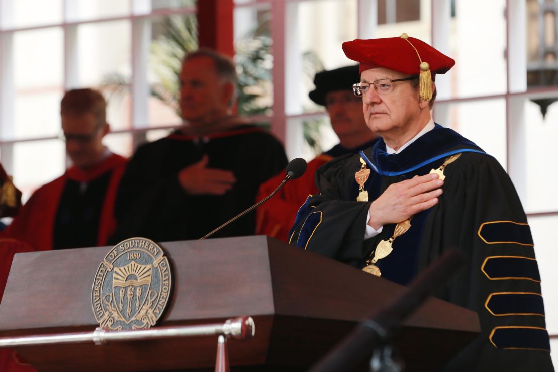 C. L. Max Nikias attends USC's commencement ceremony this month. 