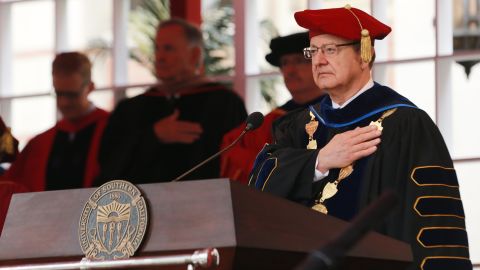 C. L. Max Nikias attends the commencement ceremony at Alumni Park at USC on May 11, 2018 in Los Angeles, California.