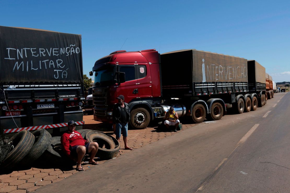 Trucks sit idle in Brasilia.