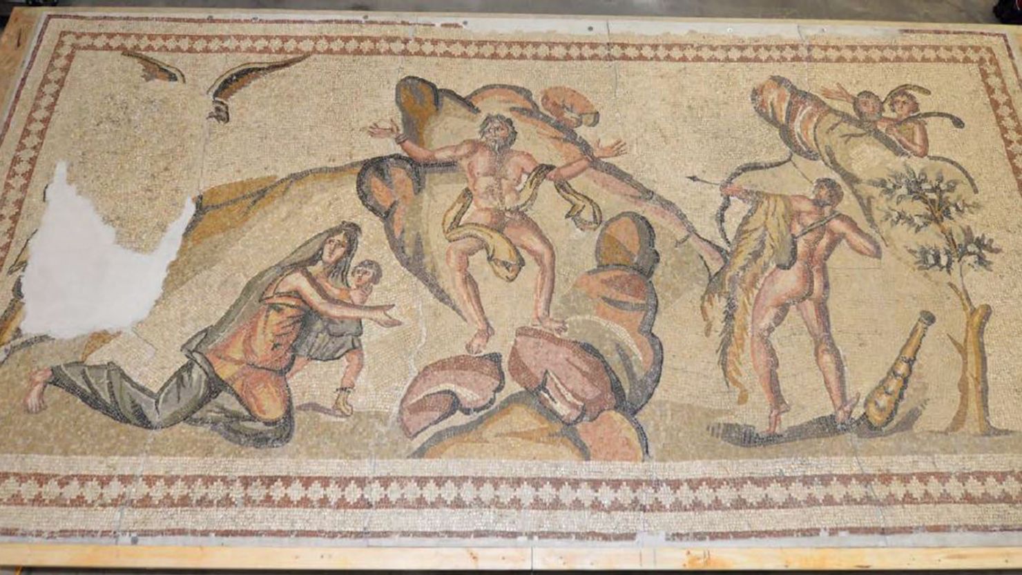 An expert told investigators the 1-ton mosaic depicts characters from Roman mythology.  