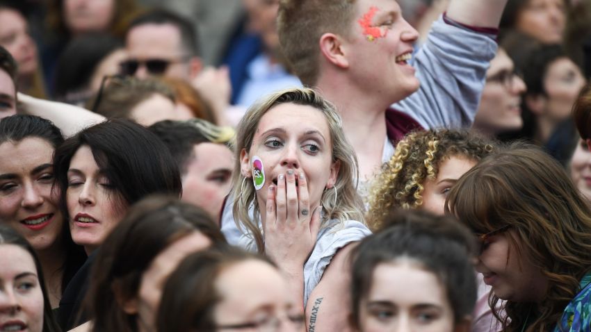 DUBLIN, IRELAND - MAY 26:  Supporters celebrate at Dublin Castle following the result Irish referendum result on the 8th amendment concerning the country's abortion laws on May 26, 2018 in Dublin, Ireland. Ireland has voted in favour of overturning the abortion ban by 66.4% to 33.6%, which is a "resounding" victory for the yes campaign. (Photo by Jeff J Mitchell/Getty Images)