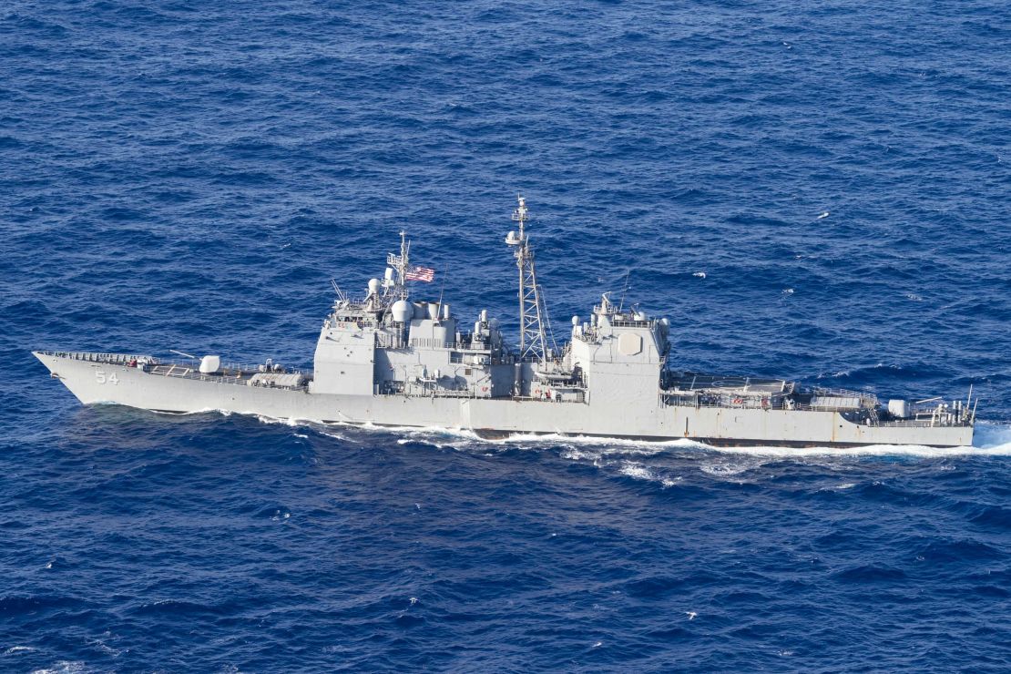 The Ticonderoga-class guided-missile cruiser USS Antietam (CG 54) transits the Philippine Sea in 2018.