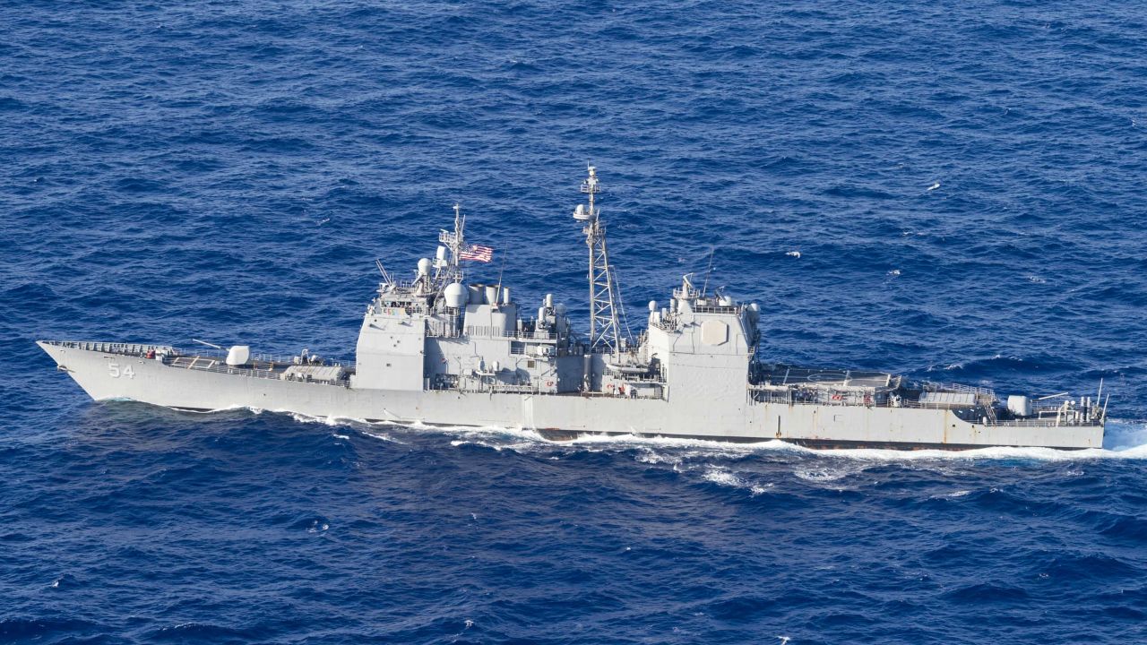 The Ticonderoga-class guided-missile cruiser USS Antietam (CG 54) transits the Philippine Sea in 2018.