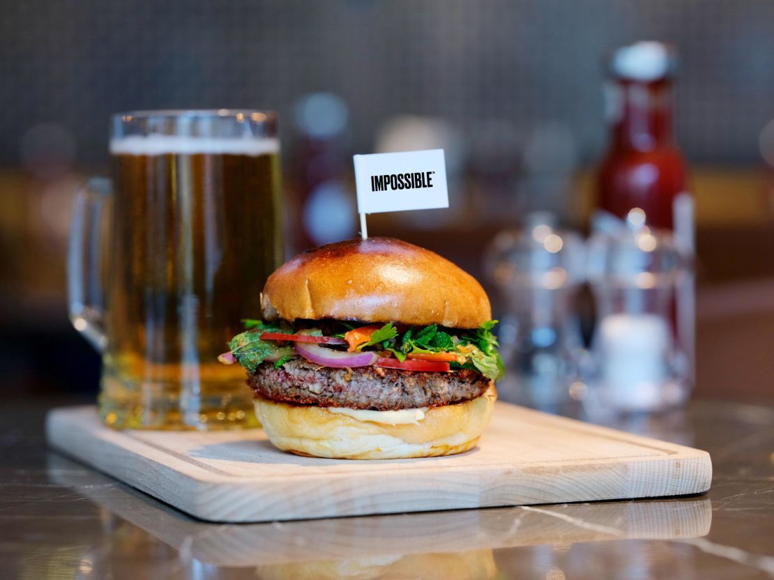 The meat-free Impossible Burger is made with ingredients including wheat, potatoes and coconut oil.
