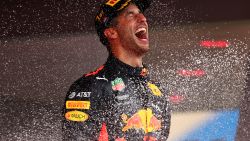 MONTE-CARLO, MONACO - MAY 27:  Race winner Daniel Ricciardo of Australia and Red Bull Racing celebrates on the podium during the Monaco Formula One Grand Prix at Circuit de Monaco on May 27, 2018 in Monte-Carlo, Monaco.  (Photo by Dan Istitene/Getty Images)
