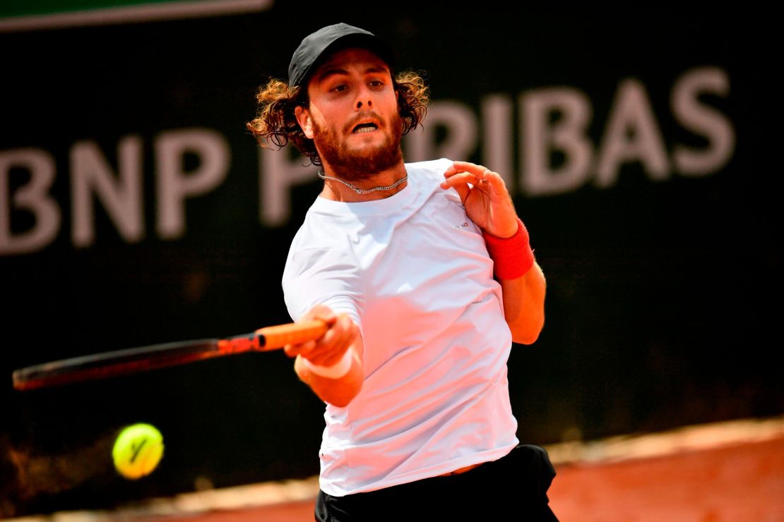 Marco Trungelliti hits a forehand in his win over Bernard Tomic at the French Open. 