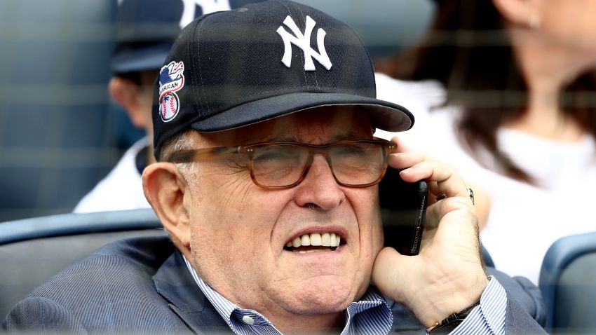 NEW YORK, NY - MAY 28:  Rudy Giuliani, former New York City mayor and current lawyer for President Donald Trump, attends the game between the New York Yankees and the Houston Astros at Yankee Stadium on May 28, 2018 in the Bronx borough of New York City. MLB players across the league are wearing special uniforms to commemorate Memorial Day.  (Photo by Elsa/Getty Images)