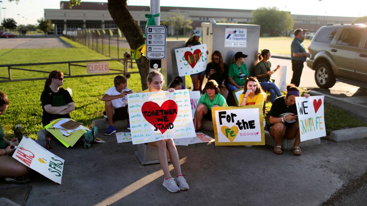 Supporters gather by Santa Fe High for the resumption of classes Tuesday.