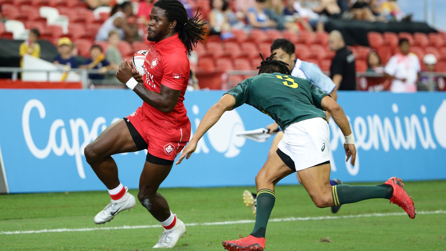 Tevaughn Campbell took the stride from American football in the CFL to rugby sevens.
Ind