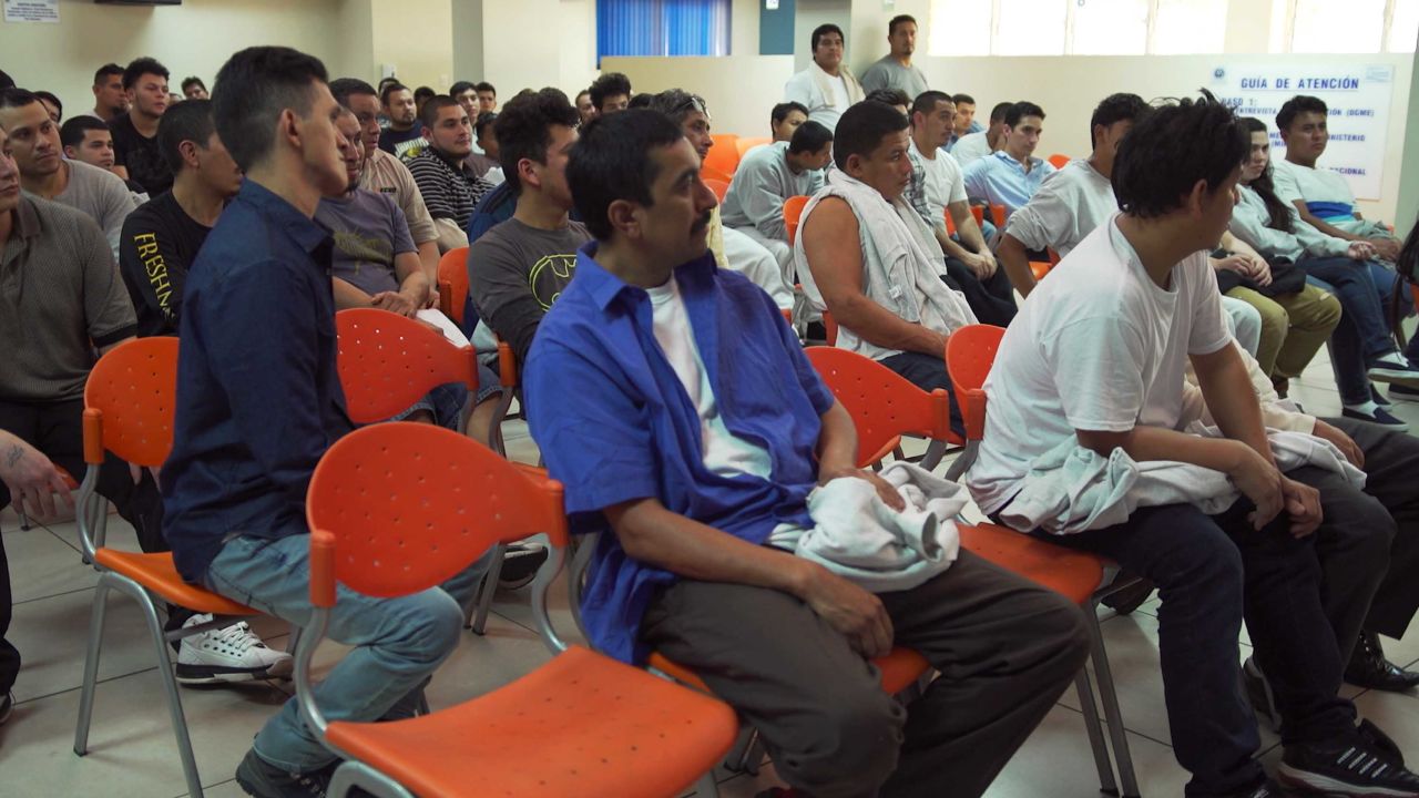 Deportees from the US at a migrant center in San Salvador.