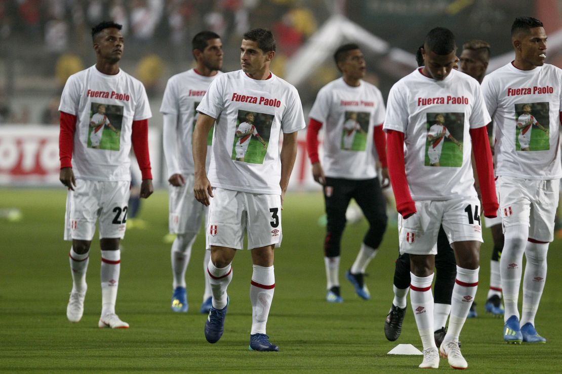 Peru players wore t-shirts proclaiming their support for Guerrero ahead of a friendly match against Scotland on May 29 in Lima.