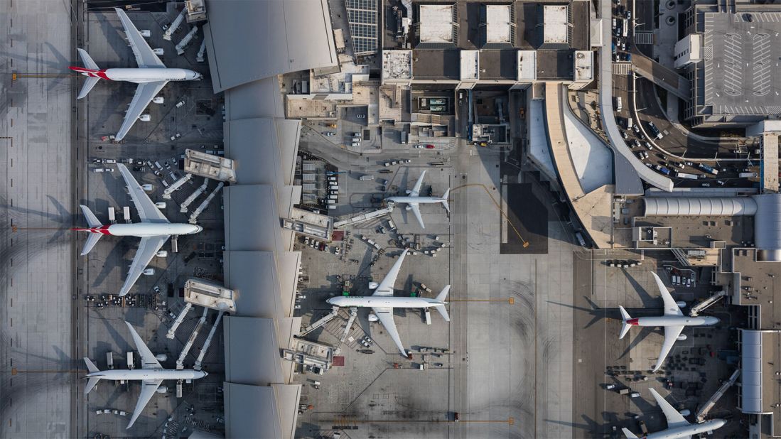 <strong>Airplane progress: </strong>Aviation photographer Mike Kelley takes distinctive images of airplanes from above, tracking their progress from birth to retirement. <em>Pictured here: Tom Bradley International Terminal and Terminal 4, LAX</em>