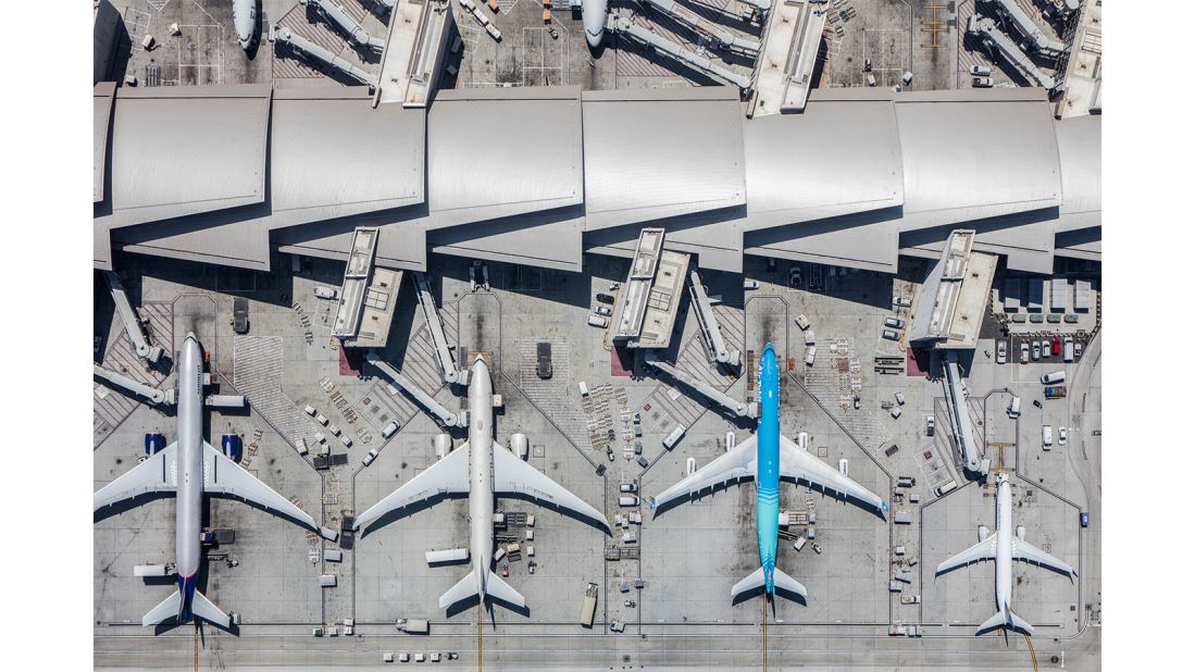 <strong>Detailed shots:</strong> Kelley was able to capture detailed images as his rented helicopter lingered over the airport. <em>Pictured here: Tom Bradley International Terminal, LAX</em>